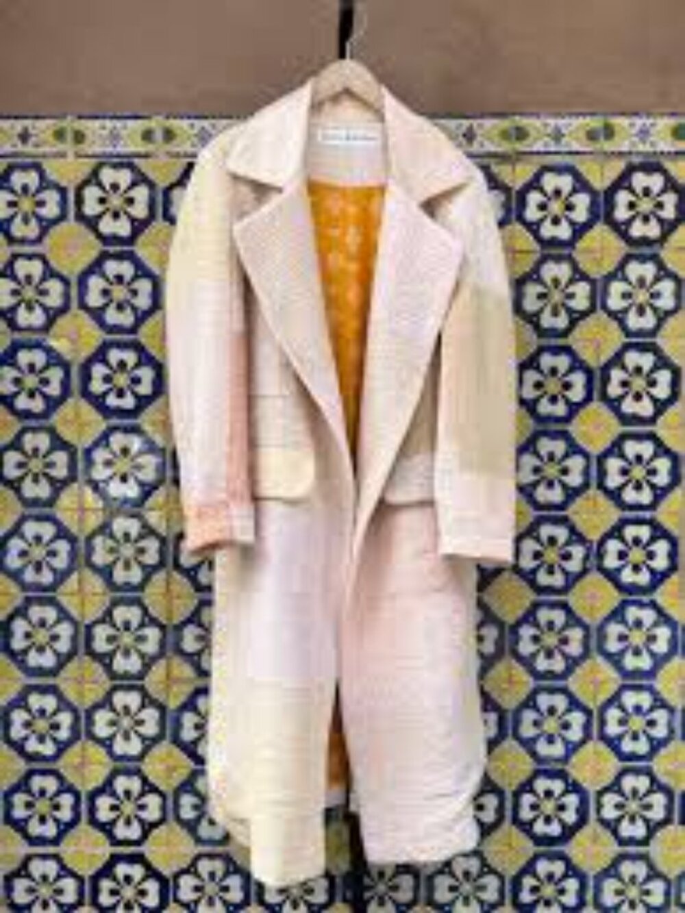 Alix Of Bohemia Neutral Beige Quilted Duster Jacket Cream Trim Size M